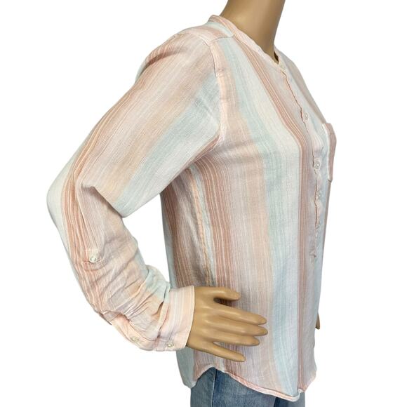 2/$15 Lucky Brand Striped Half Button Shirt Roll Tab Long Sleeve Pocket Size S - Picture 3 of 11